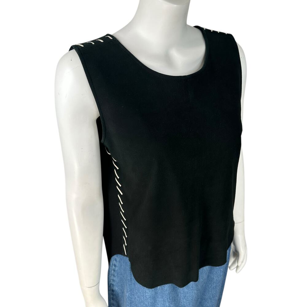 My Tribe Suede Leather Tunic Tank Top Womens Size Large Black Hi-lo Western Boho